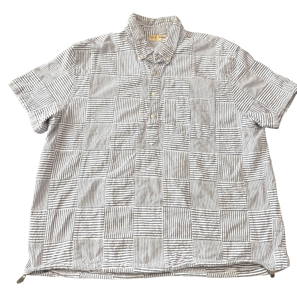 J Crew Reimagined Thom A Works Seersucker Patchwork Popover Polo Mens Large